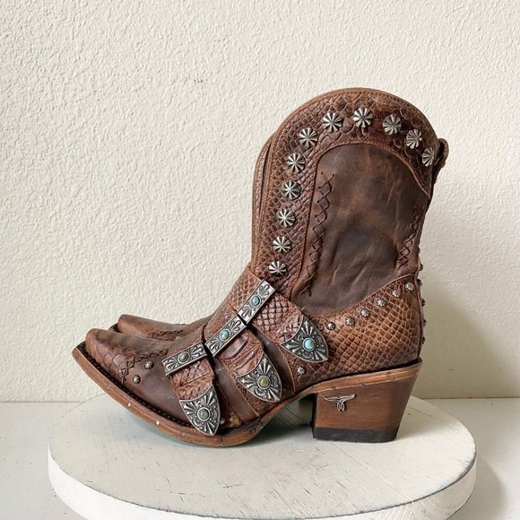 NEW SHOWDOWN Lane Boots Brown Snakeskin Cowboy Boots Western Brownbelly Size 7.5 - Picture 4 of 9